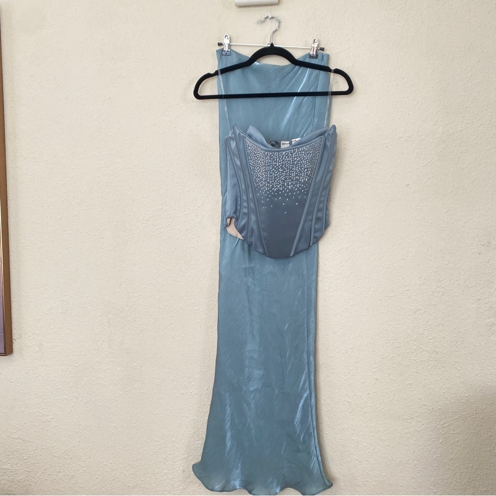 House of CB Set Nastassia & Amadi Cool Blue Embellished Satin corset Maxi sz XS - Picture 5 of 17